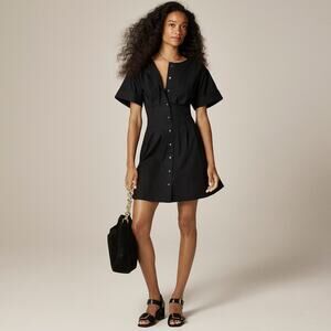 J.Crew Wren mini shirt dress cotton blend poplin Black Size 14 TALL T14 14T NWT